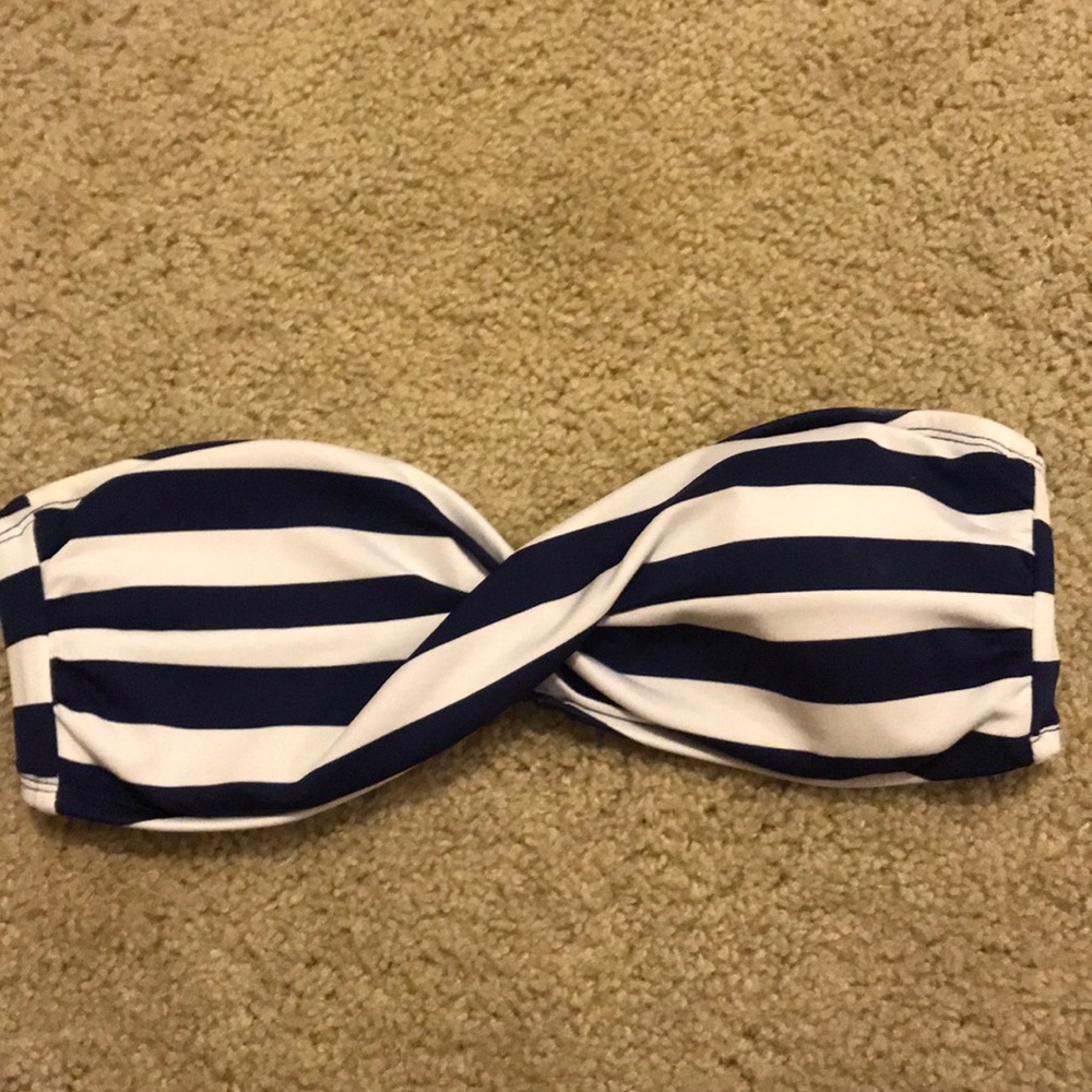 Navy and White strapless bikini top and bottoms